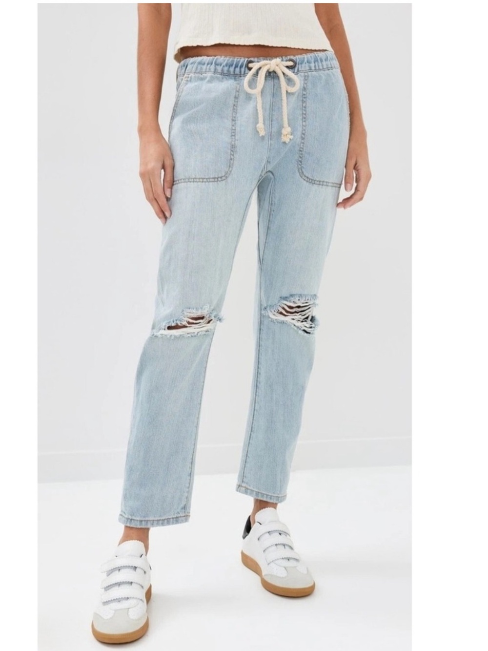 One Teaspoon Light Blue Distressed Straight Leg Jeans